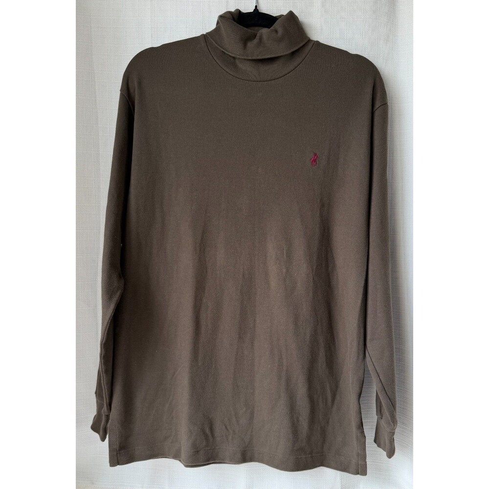 Vintage Polo Ralph Lauren Turtleneck Shirt Mens S Brown Made USA Cotton Pony